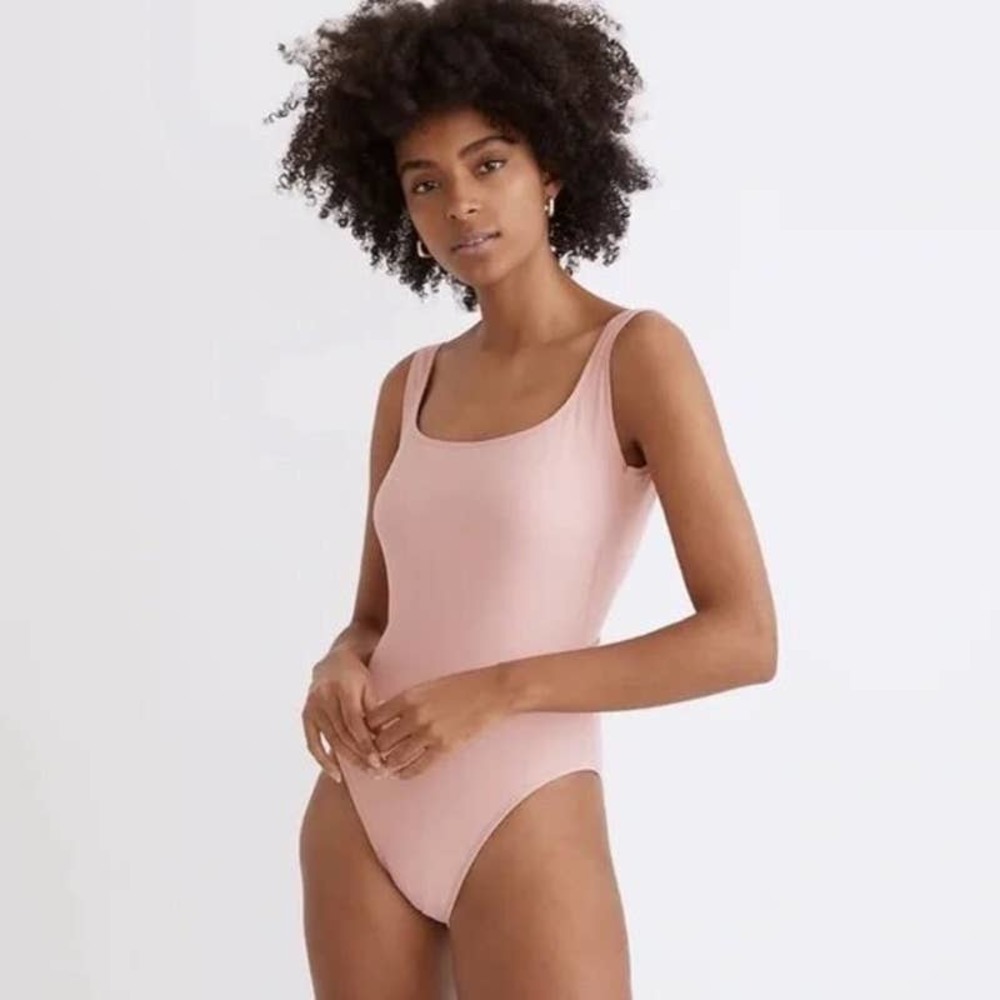 Madewell Second Wave Square Neck Tank One-Piece Swimsuit Light Pink Size XS